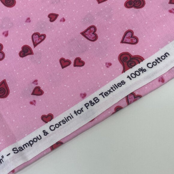 1/2 Yard Cut Quilting Pink Red Heart Collection P&B Textiles Fabric Quilt - Picture 5 of 8